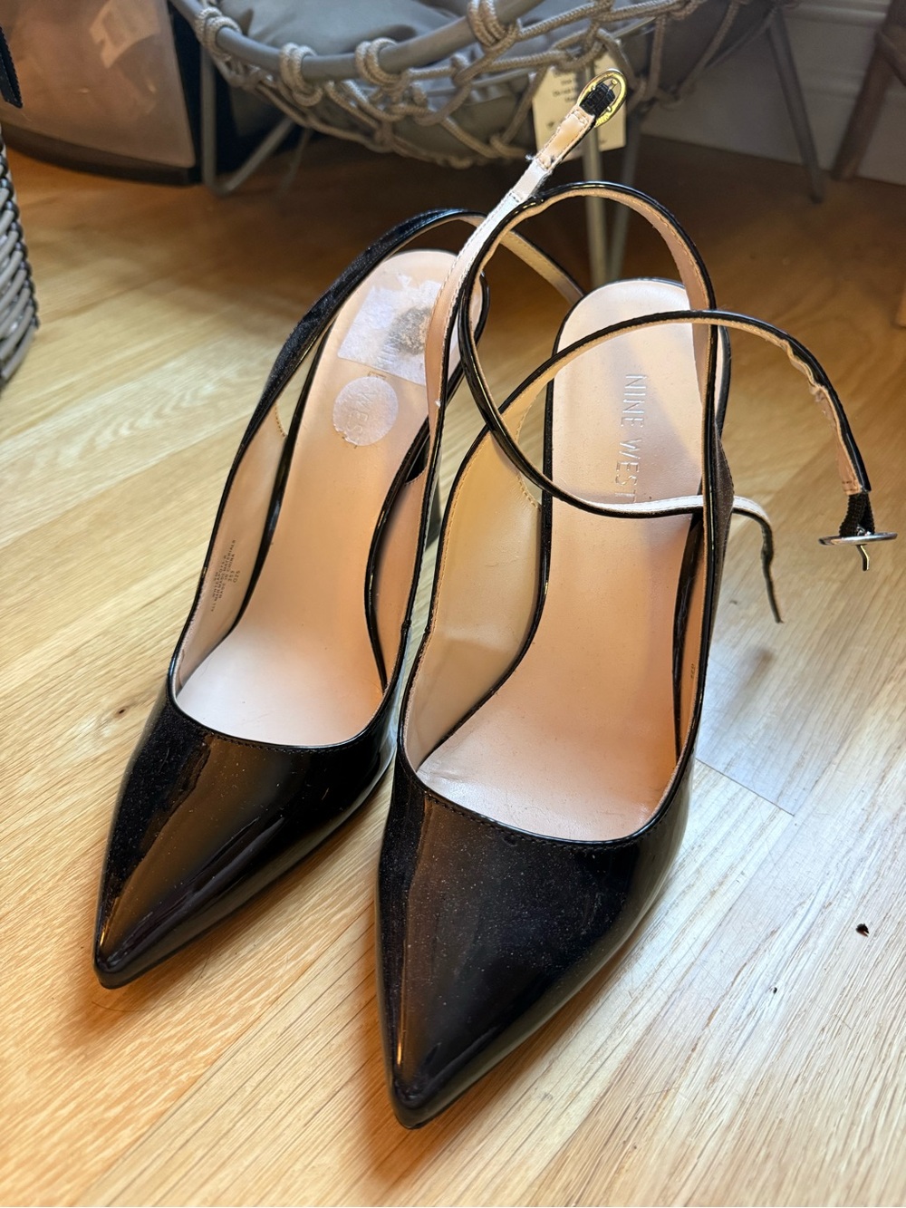 Nine West Black Patent Slingback Pointed-Toe Heels